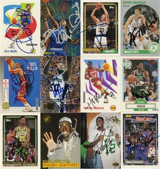 NBA Legends Lot of (21) Signed Trading Cards Including Magic Johnson, Larry Bird, Kevin Garnett & Hakeem Olajuwon